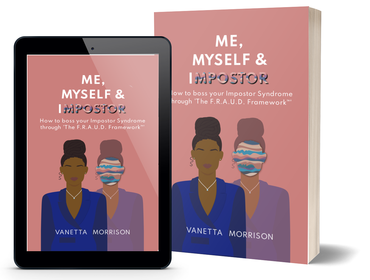Me, Myself & Impostor Book cover mockup on tablet and paperback